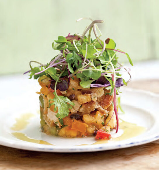 Tomato Tartare and Micro Greens with Shallot Vinaigrette e1641495999651